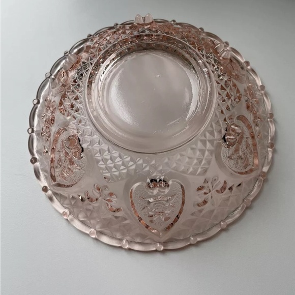 Kig Pink Depression Glass Flowers & Hearts Trinket/Candy Dish With Lid 7 Inches - Picture 10 of 10